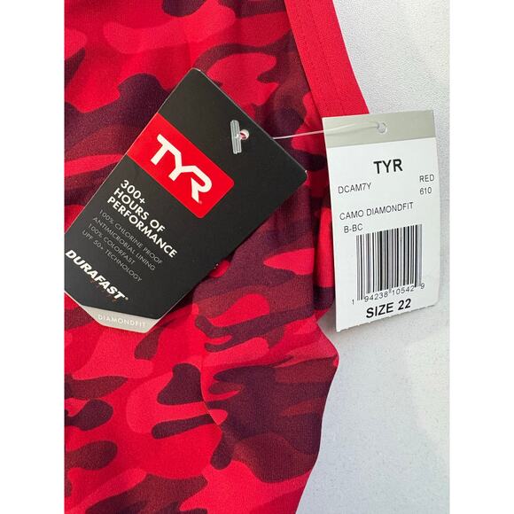 TYR Girls Durafast Elite Diamondfit Swimsuit Red Camo Size 22 One Piece Tyreco - Picture 6 of 6